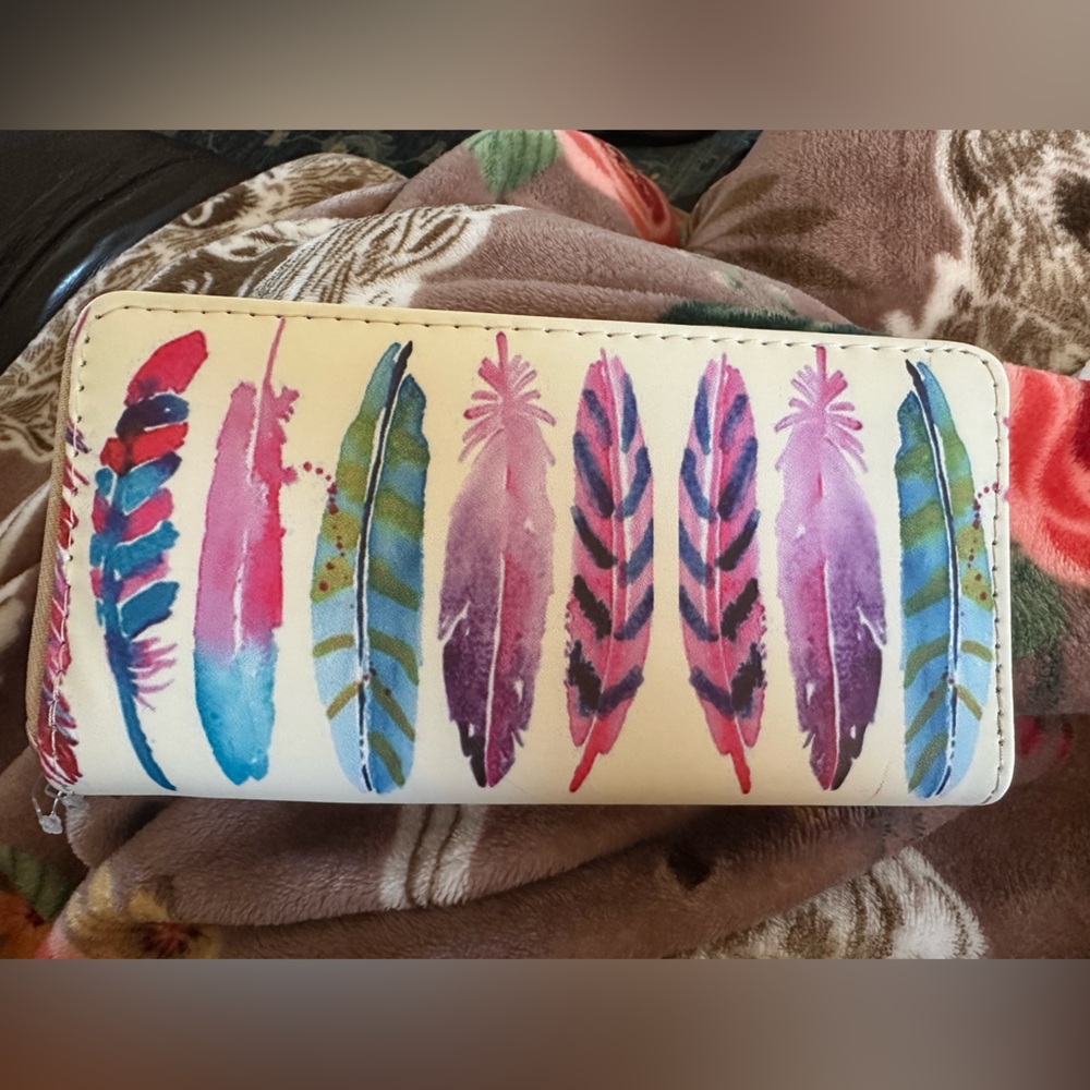 Colorful Feather Print Wallet
